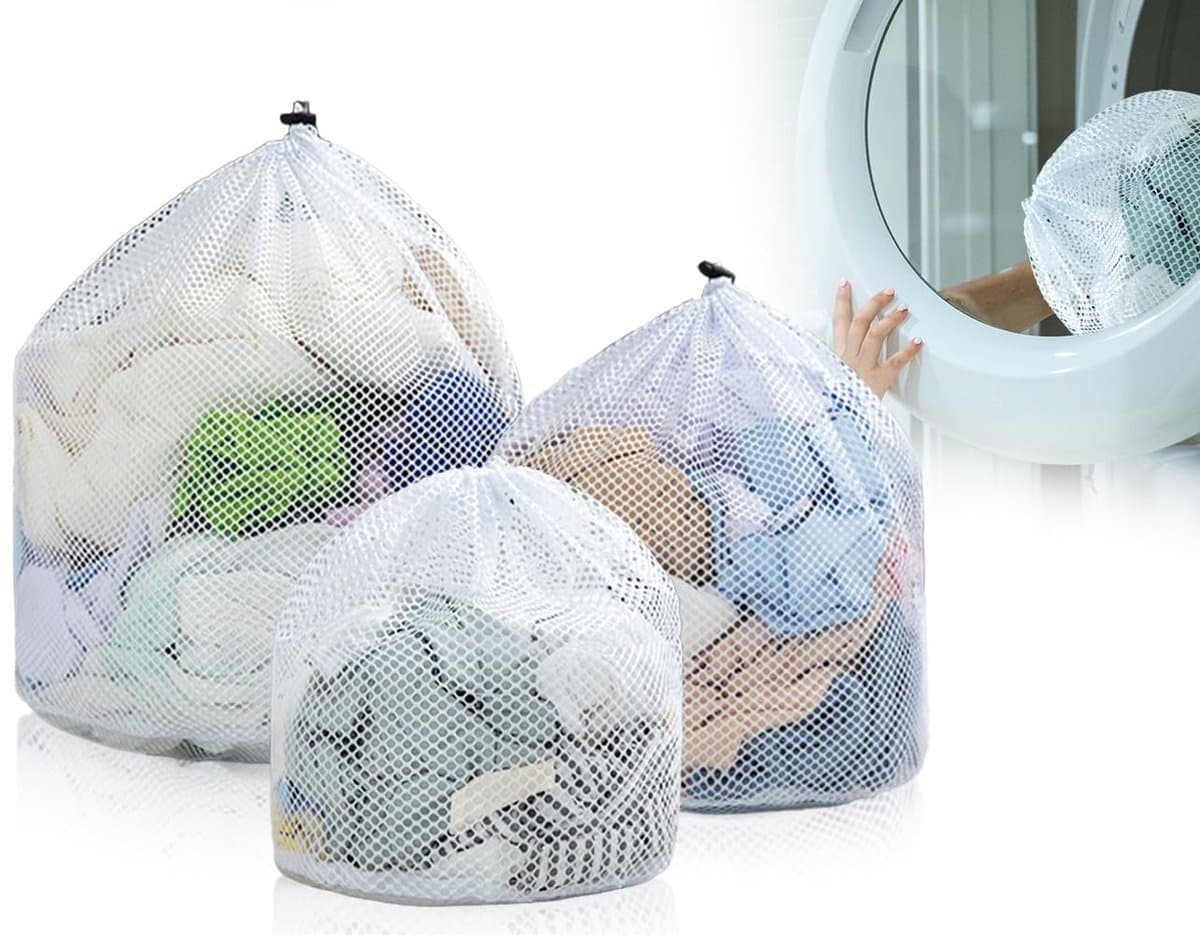 Dailygoods- Wasnet Set van 3 - Herbruikbare Wasnetten - Grofmazig Mesh - Maten 30x40/40x50/50x60 cm - Ademend Ontwerp - Koordstopper - Waszak — afbeelding 1