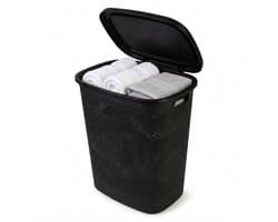 Cheqo® Wasmand met Deksel - Wasbox Zwart - Rotan Look Gevlochten - Opbergmand voor Badkamer en Slaapkamer - met Handvatten en Ventilatie - Waskorf voor Wasruimte - Wasgoedmand met Klapdeksel - Linnenmand - Grote Wasverzamelaar voor Wasgoed — afbeelding 1