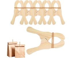 Houten Wasknijpers - Kleding Klemmen - Was Ophangen - Natuurlijk Robuust Hout - 6 Stuks - Houtkleur