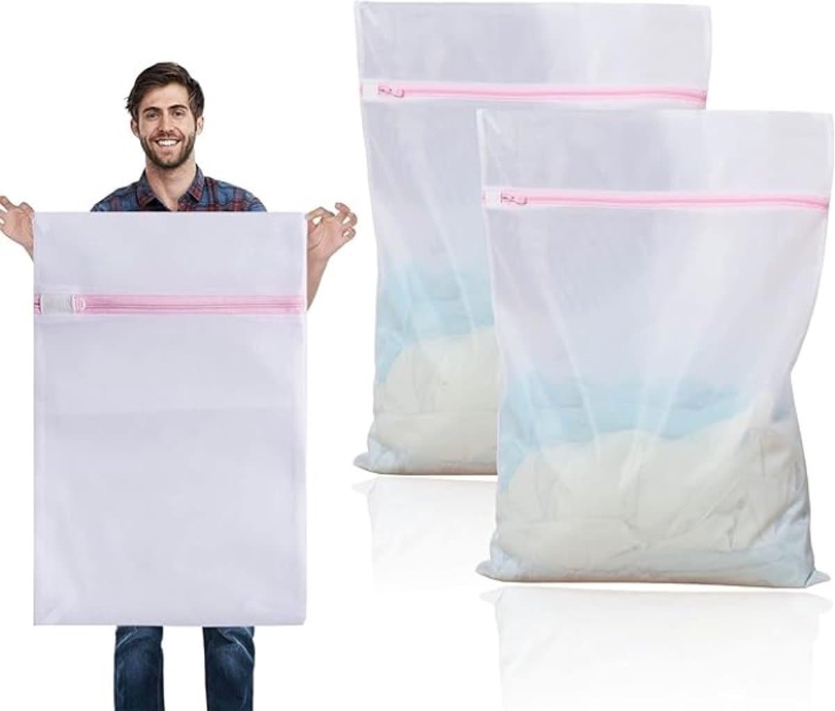 2 stuks grote waszakken 60x90 cm, wasnet voor wasmachine, ideaal voor gordijnen, tapijten en badhanddoeken — afbeelding 1