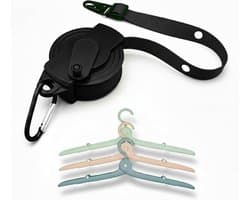 Waslijn met Hangers - Reis Waslijn - Droog Kleding - Inklapbaar en Compact - 3.5 Meter Lang - Zwart