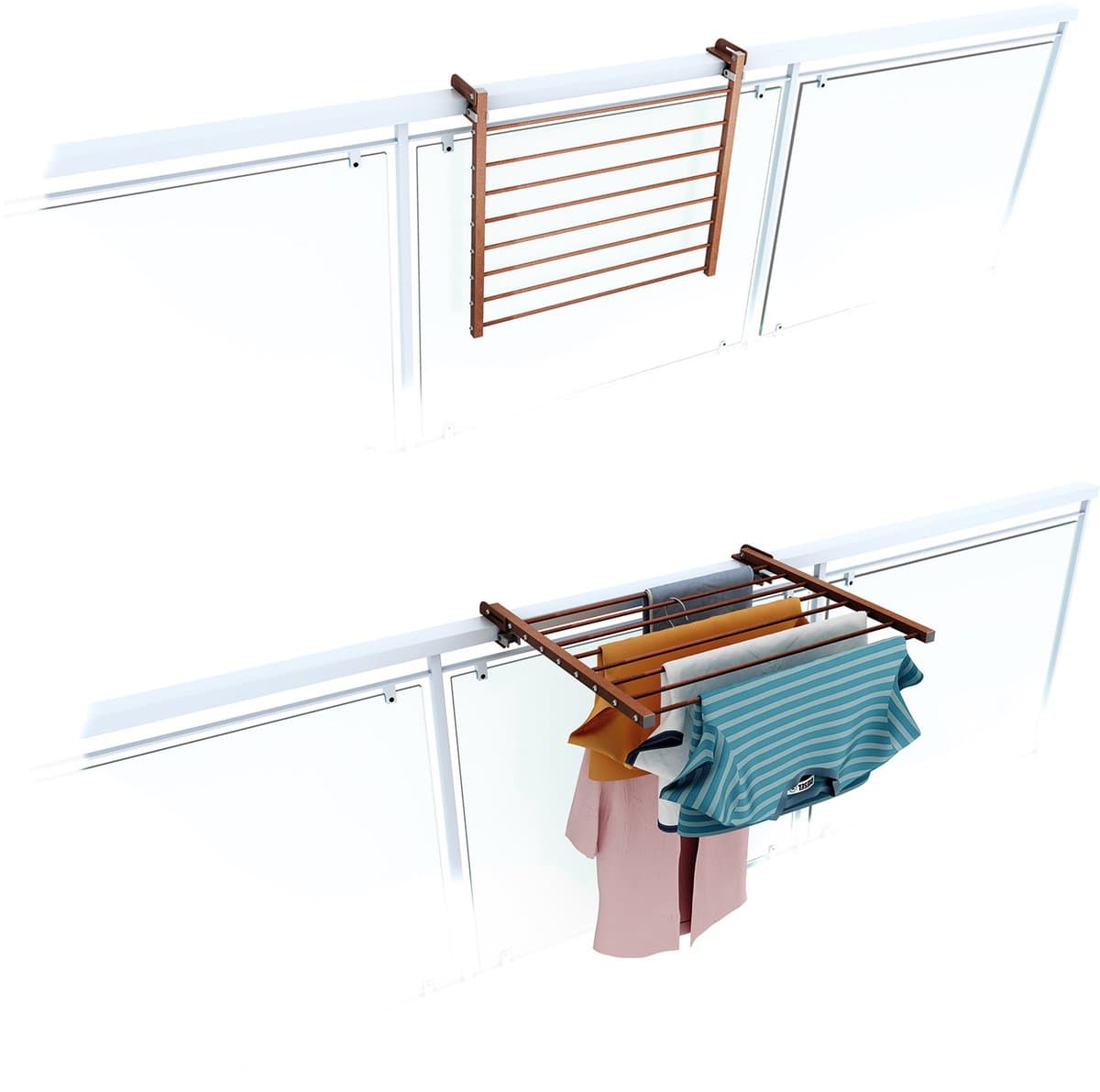 Foxydry Duo 62 cm wasrek balkon - corten - rechthoekige reling — afbeelding 1