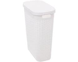5Five Smalle Wasmand met deksel Rotan - wit - gevlochten kunststof - 40 liter - 26 x 46 x 60 cm