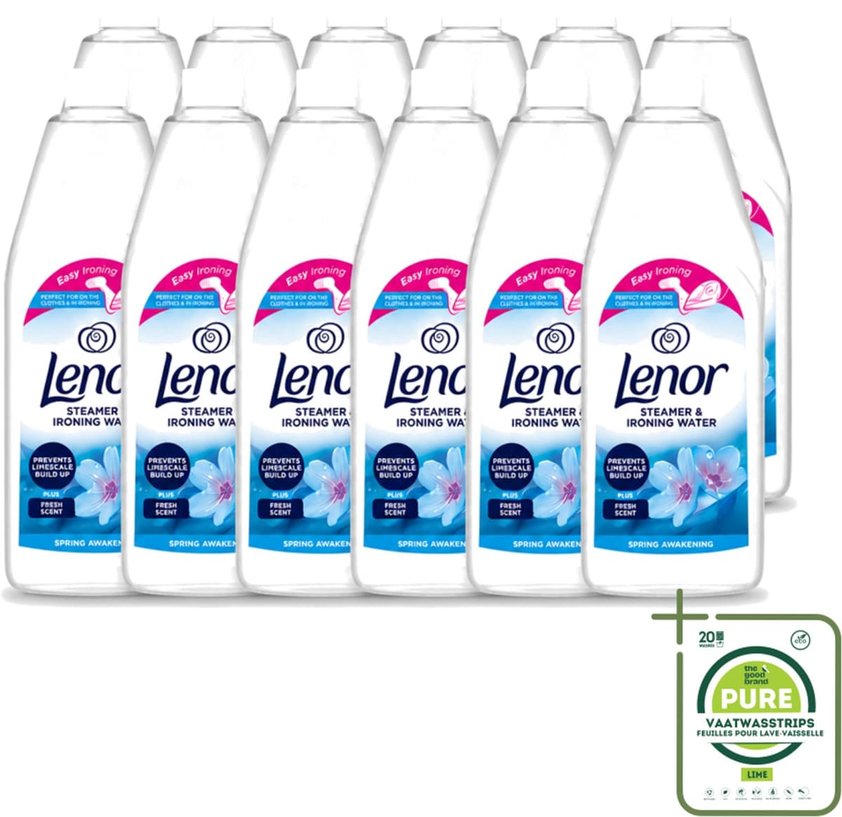 12 x Lenor - Strijkwater - Spring Awakening - Textielverfrisser - 1000 ml - Grootverpakking - Vaatwasstrips - Strijkwater - Textielverfrisser - Wasgoed Fris - Bloemige Geur - Kleding Verzorgen — afbeelding 1