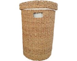 Ronde wasmand met deksel – zeegras – 38 liter – met waszak – naturel