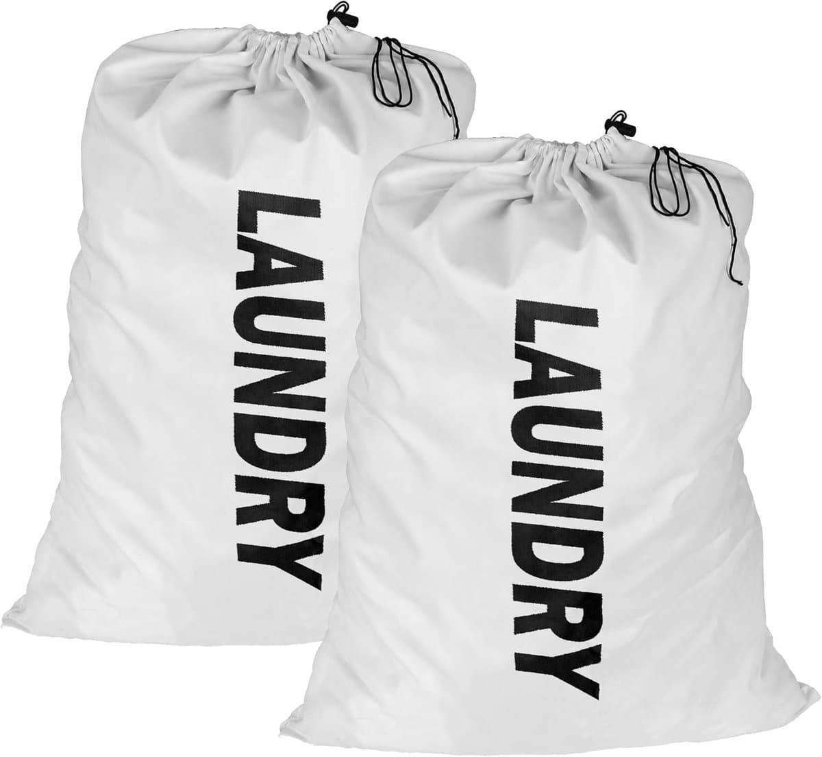Waszak van katoenen linnen, duurzaam, zeer duurzaam, speelgoedopbergtas, vuile kleding, trekkoord met koordsluiting (wit-2) — afbeelding 1