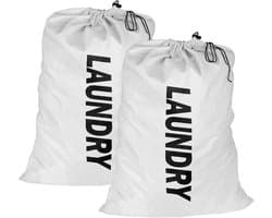 Waszak van katoenen linnen, duurzaam, zeer duurzaam, speelgoedopbergtas, vuile kleding, trekkoord met koordsluiting (wit-2)