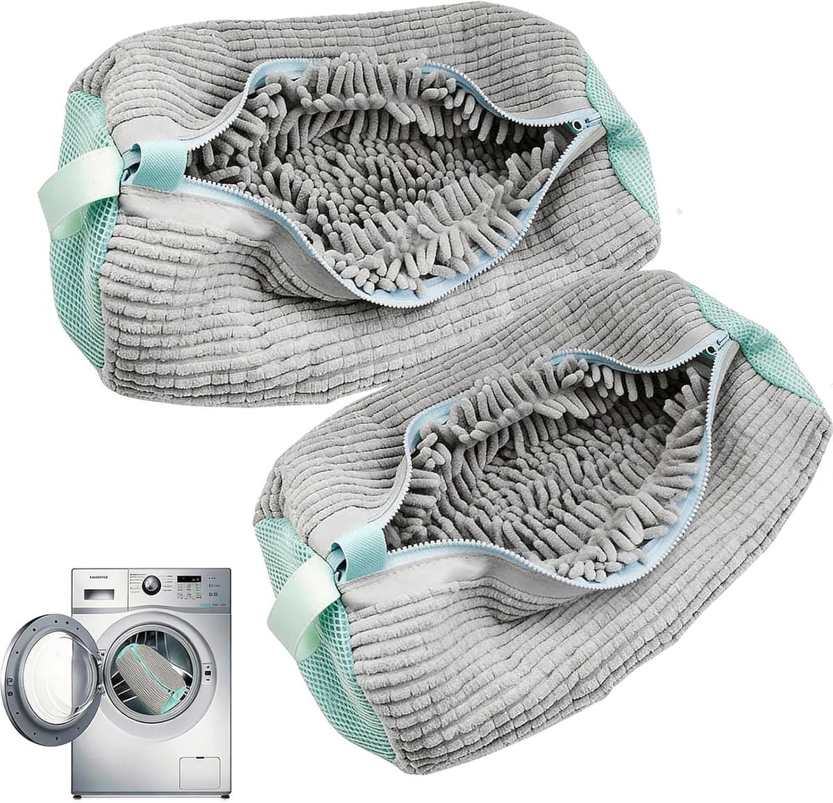 Schoenwaszak 2 stuks - pluche waszak voor schoenen - herbruikbare ritssluiting - ideaal voor sportschoenen - ServiceTopper — afbeelding 1