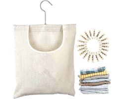 Wasknijper-opbergtas - Canvas zakje - Voor wasgoed organiseren - 360 graden draaibaar - 32x27cm - Beige