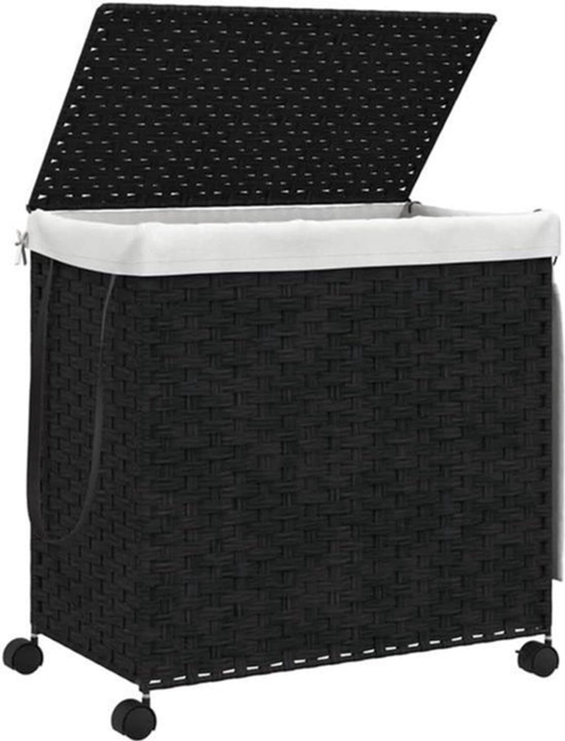 Wasmand – Wasbak – Wascontainer – Wasopslag – Waskorf – Handgevlochten Rotan Met Wielen — afbeelding 1