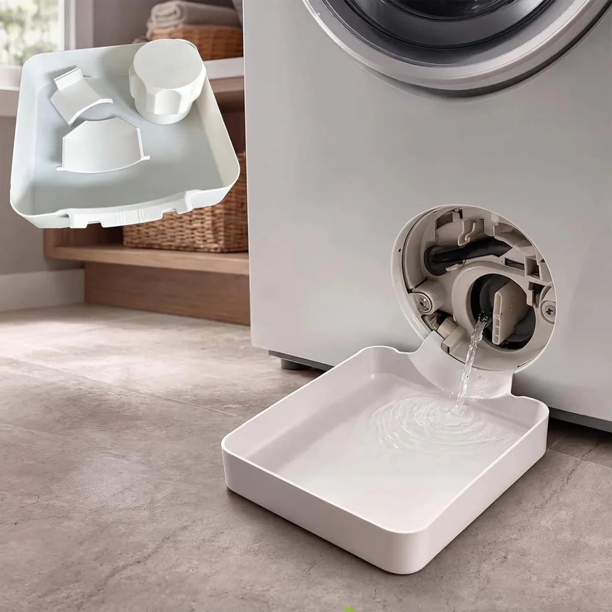 Afvoerbakken voor wasmachines (4-delige set) - Draagbare afvoerbakken, afvoerschalen voor wasmachines, wateropvangbakken voor wasmachines met voorlader, geschikt voor kelders, appartementen en stacaravans. — afbeelding 1