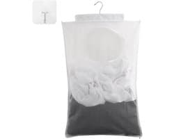 Premium - Duurzame waszak om op te hangen aan de deur - Mesh-polyester - Zelfklevende haken - Slaapkamerkasten - Deuren - Muren - Reizen - Wit - Zwart.