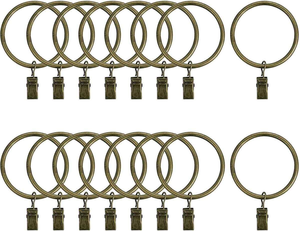 16 Pack Rings Curtain Clips, Strong Metal Decorative Drapery Rings with Strong Clips, 2 Inch Interior Dia Bronze — afbeelding 1