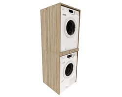 Ruimtebesparende Wasmachinekast 66 x 180 x 65 cm - Zuil voor Wasmachine en Droger - Stijlvolle Badkamerkast