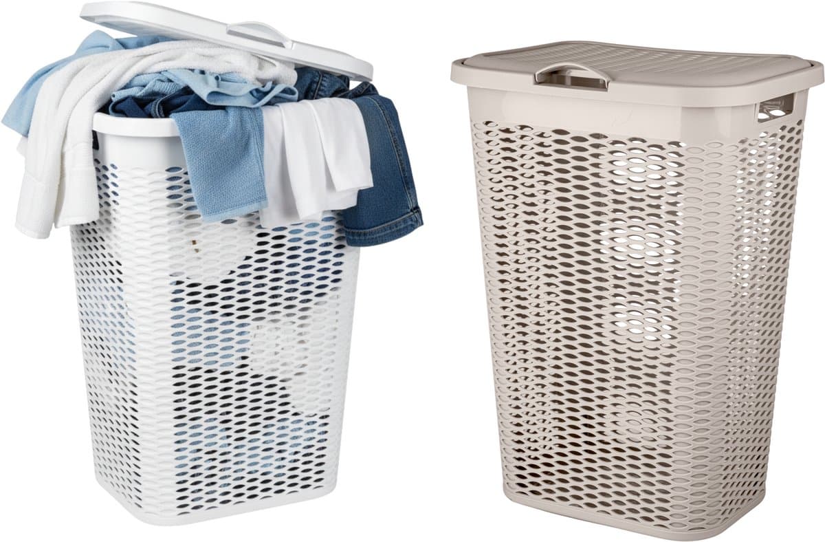Wasmand Ventilation - met deksel - 2x - wit en beige - 50 liter - 61 x 43 cm — afbeelding 1