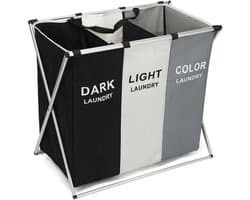 Wasmand 3 Vakken - Wassorteerder - Wamand - Wasbox - Organizer Kleding - Waszakken Voor Wasgoed - Laundry Basket - Dubbele Wasmand