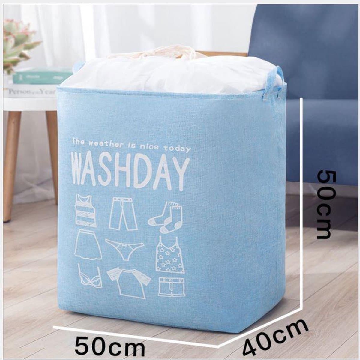 SUNMOOL Wasmand - Waszak - Laundry bag - Laundry basket - Opvouwbaar - 100 Liter - Licht Blauw — afbeelding 1