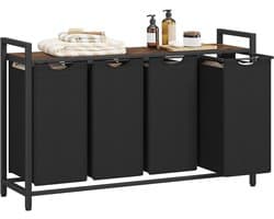 Amolass - Wasmand - Wassorteerder - 4 vakken - Wasmandmeubel - Met Bovenplank - 4x40L - 116 x 33 x 72 cm - Zwart - Modern