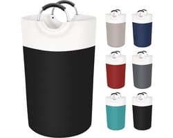 Waszak 90L - Wasmand - Opvouwbare Waszak - Stoffen Waszak - Waszak met Grote Capaciteit - Waszak met Handvatten - Waszak voor Opbergen - Waszak voor Studentenkamers, Slaapzalen en Thuis - 38*79 cm - Zwart