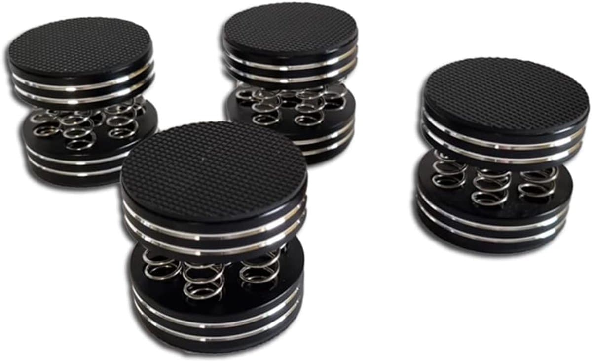 Trildempers met veren - Trillingsisolatie - Platenspeler stabiliseren - Aluminium constructie - 40mm hoog - Zwart/zilver — afbeelding 1