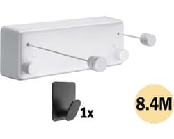 PLAY IT Waslijn Uittrekbaar 8.4 meter Wit - 2x 4.2 meter - Wanddroogrek - Wasrek — afbeelding 1