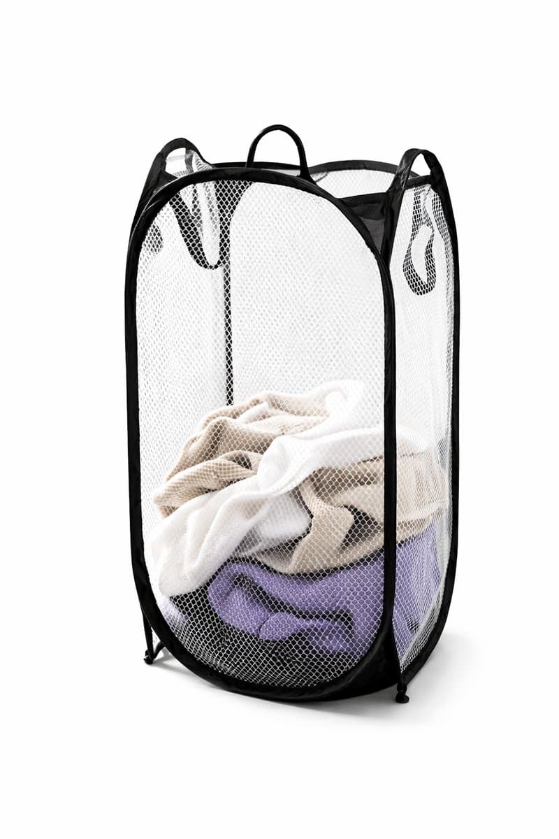 Opvouwbare Wasmand 36x36x59 cm – Met Stalen Frame & Ademend Polyester Gaas – Lichtgewicht met Handvatten – Zwart — afbeelding 1