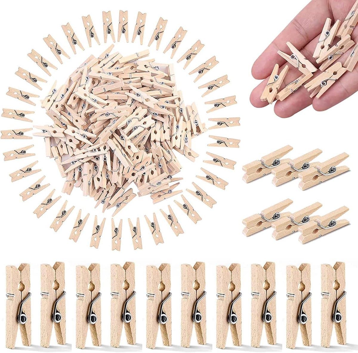 100x Houten Knijpers Mini Craft Clips voor Foto's, Kaarten en Knutselprojecten — afbeelding 1