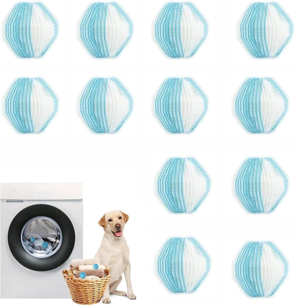 Verpakking van 12 haarverwijderende wasballen - Haarverwijderaar voor huisdieren - Geschikt voor wasmachines en drogers - Herbruikbare haarverzamelballen - Pluis- en haarverzamelaar - Haarverwijderaar voor de wasmachine - Wasballen — afbeelding 1