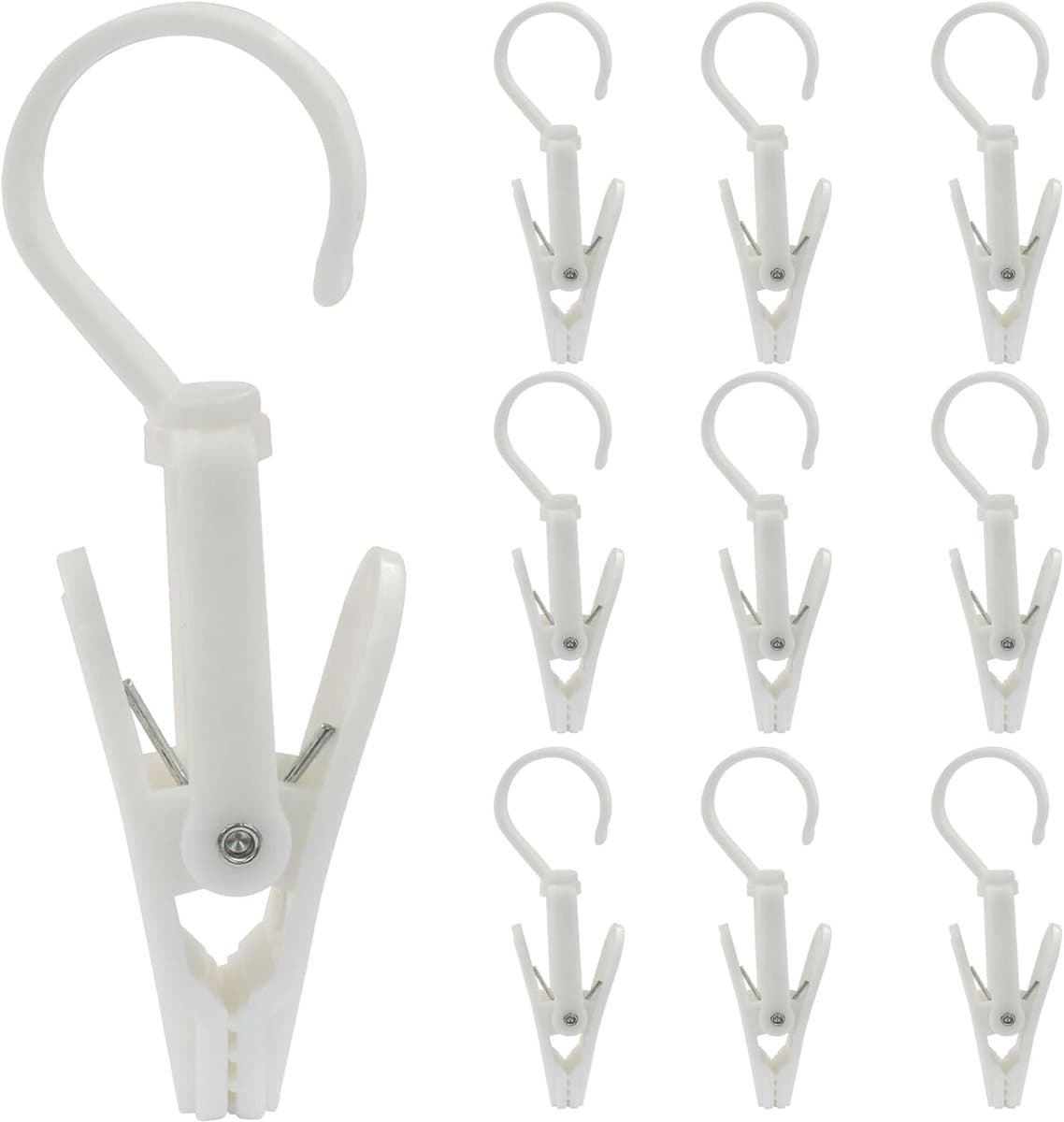 Wasknijpers - 10 stuks - Met haak - Anti slip - plastic - Drooghaak voor kleding - 360 graden draaibaar - Wasrek knijpers - Binnen en buiten - Draagbare antislip plastic hangers clips - Veelzijdig - Wit — afbeelding 1