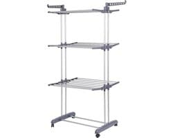 Droogrek met wieltjes - Wasrek toren - Kleding drogen - 4 etages en vleugels - 170 cm hoog - Grijs