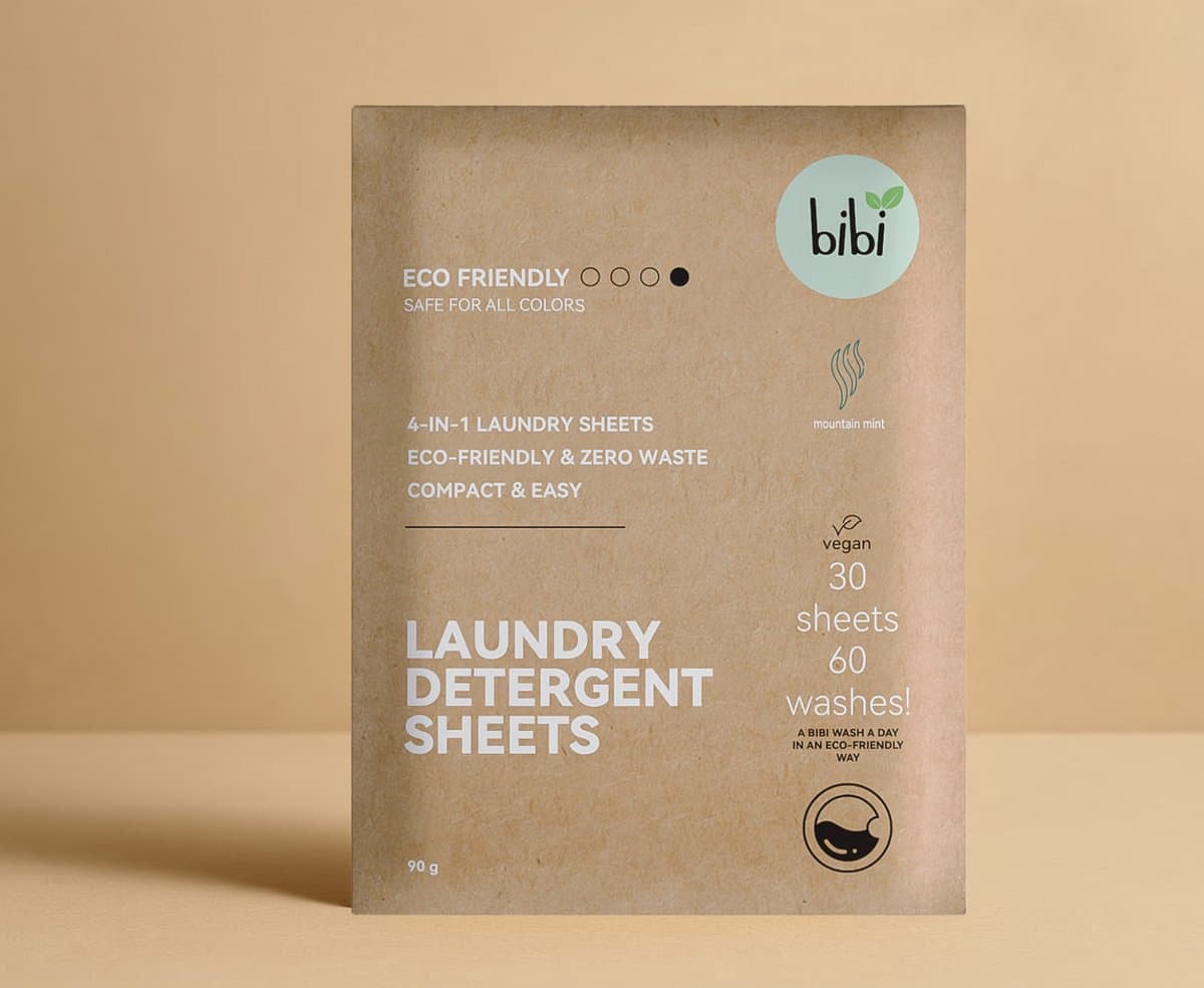 Bibi Wasstrips Mountain Mint – 120 Wasbeurten (2×60) – Wasmiddel Strips – Wasmiddeldoekjes – Wasvellen – Laundry Sheets – Plasticvrij – Voor Alle Wasmachines — afbeelding 1