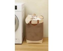NOVARTA, Opvouwbare wasmand van jute stof met lederen handvat, opbergmand, Laundry basket - Wasbox