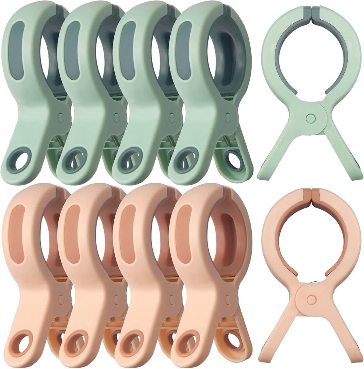 Strandlakenklemmen - Sterke wasknijpers - 10 stuks - 6 × 2,2 × 10,5 cm - Onmisbaar voor cruiseschepen, zwembaden, stoelen, stranden en cruiseschepen - Groen en roze — afbeelding 1
