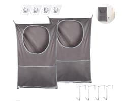Wasmand Hangend - 2 Stuks - Wasmand - Wasverzamelaar - Ophangbare Wasmand - Hangende Waszak - Herbruikbare Zakken - Hangende Opvouwbare Waszak - Met Plakhaakjes Zelfklevend En Deurhaakjes - Van Oxford-stof - 77x50 CM - Voor Badkamer / Wasruimte