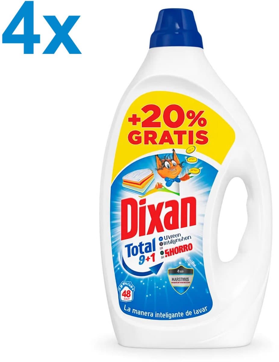 Dixan - Total 3+1 - Effective Cleaning Action - Vloeibaar Wasmiddel - 9.6L - 192 Wasbeurten — afbeelding 1