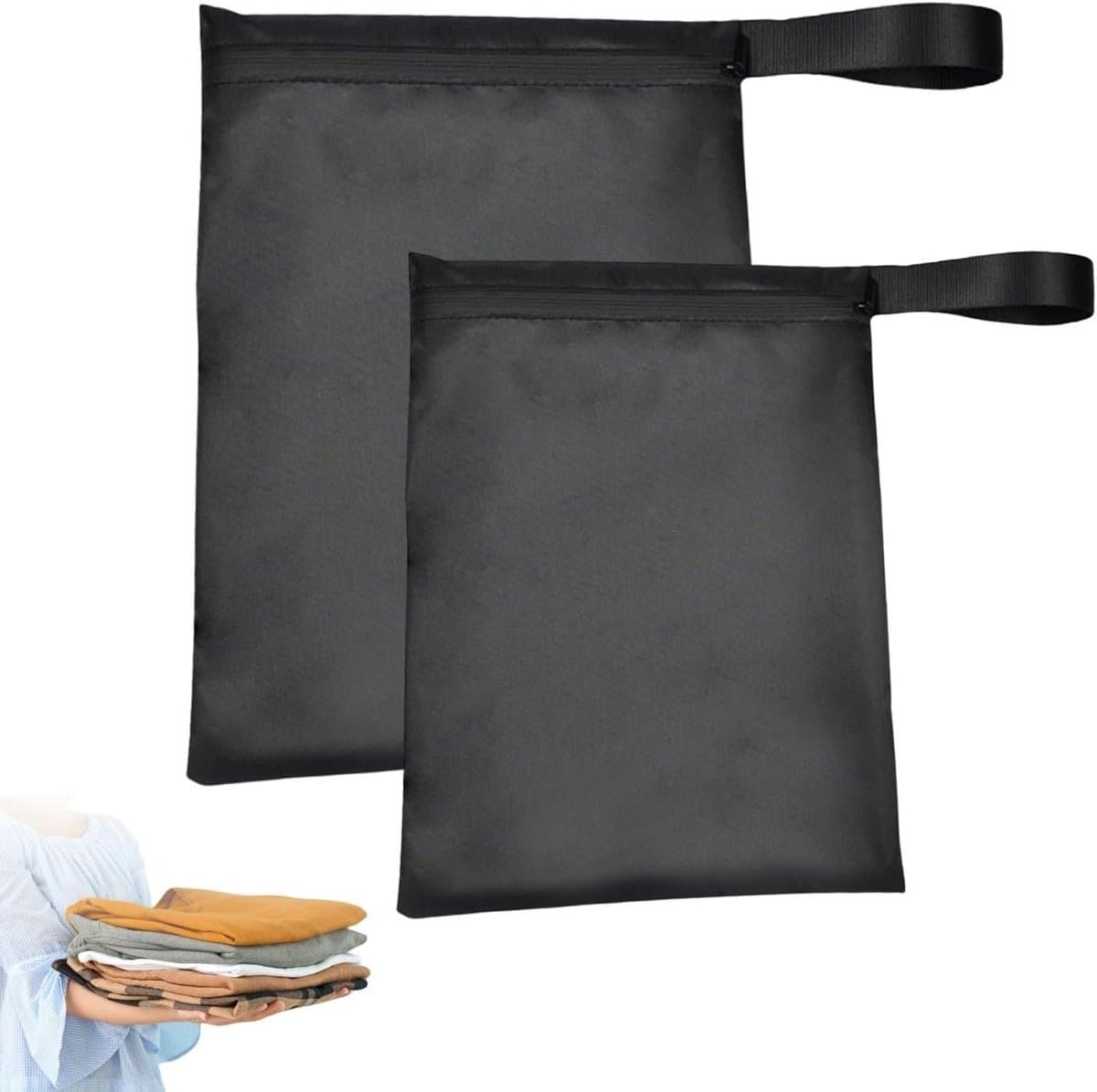 ByShane - Waterdichte natte zakken (2 stuks) met ritssluiting | Wetbag voor zwemspullen, badpakken en sportkleding | Herbruikbare waszak voor reizen | Outdoor tas zwart | 75 caracters — afbeelding 1