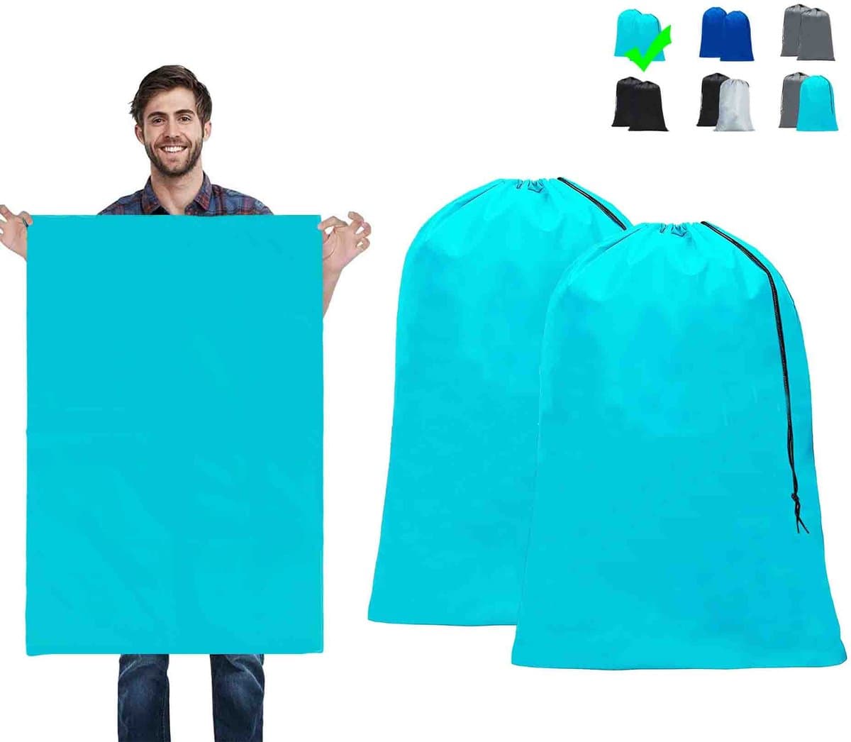 Ibenzoa® Reisvriendelijke waszakken met grote capaciteit en stevige koordsluiting, set van 2, 60 x 90 cm, lichtblauw — afbeelding 1