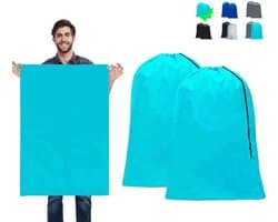 Ibenzoa® Reisvriendelijke waszakken met grote capaciteit en stevige koordsluiting, set van 2, 60 x 90 cm, lichtblauw
