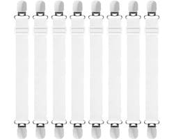 Verstelbare lakenclips - multifunctioneel - set van 8 - wit - nylon en roestvrij staal
