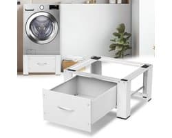 Wasmachine opbouwmeubel Wit - Wasmachine verhoger met lade - Wasmachine Sokkel - Wasmachine Kast - 62.5x54.5x32.5cm - Universeel