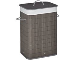 HOMCOM-Wäschekorb-Bambus, Metall-43L x 32B x 61H cm-Grau