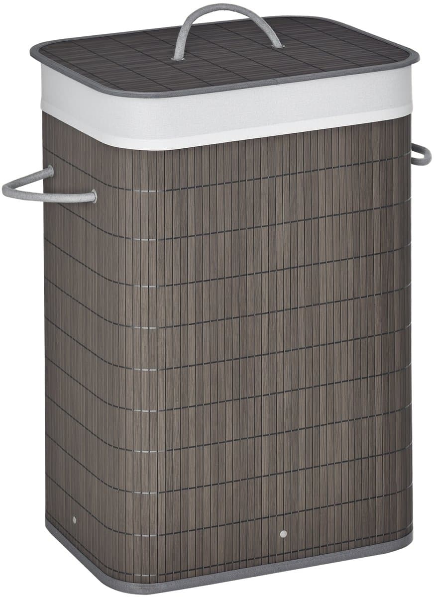 HOMCOM-Wäschekorb-Bambus, Metall-43L x 32B x 61H cm-Grau — afbeelding 1