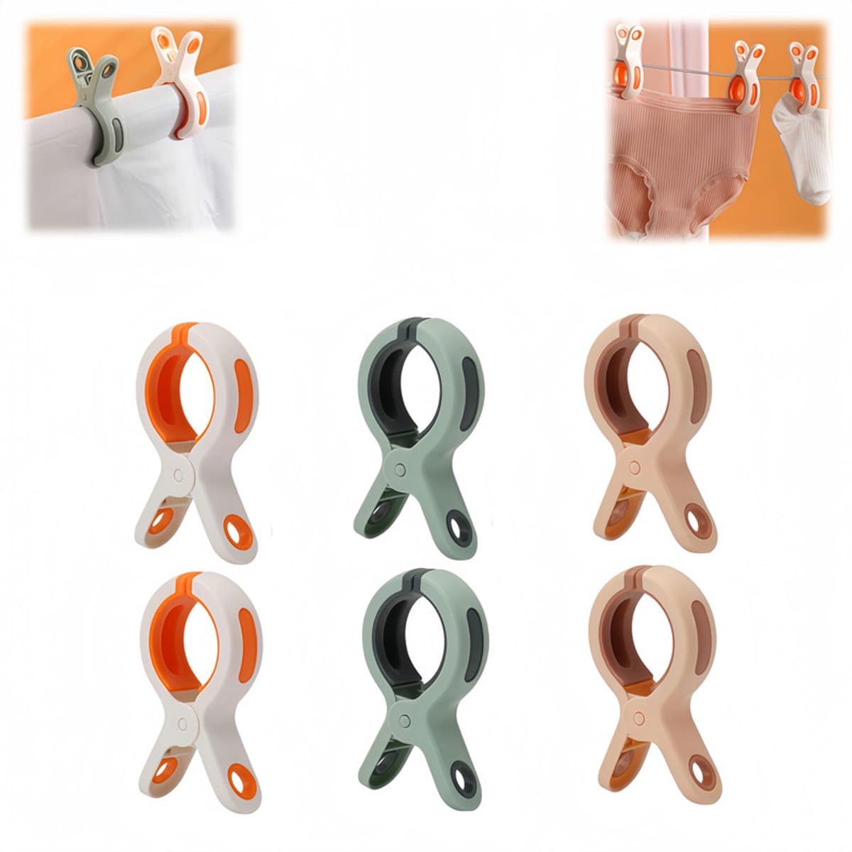 6 stuks - Handdoekklemmen - Handdoekklemmen voor strandstoelen - Kunststofklemmen - Winddichte klemmen - Markless - Antislip - 6*2,2*10,6 cm - Roze 、 Oranje 、 Groen - Geschikt voor ligstoelen, strandlakens, lakens, zwembadstoelen — afbeelding 1