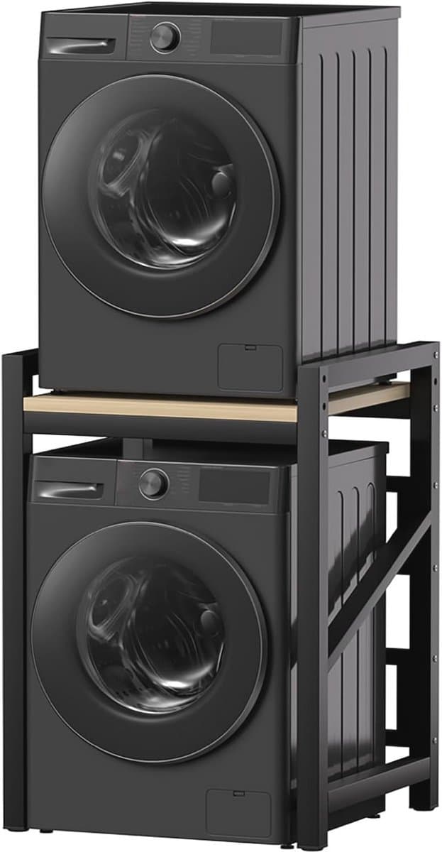 Opbergrek Wasmachine - Stapelbaar Rek - Ruimte Besparen - In Hoogte Verstelbaar - 73x63x105 cm - Zwart — afbeelding 1