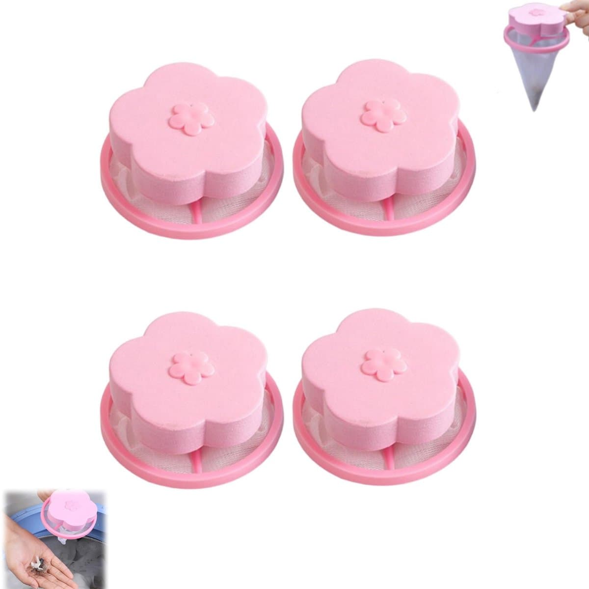 4 stuks - Waszak voor de wasmachine - Pluizenfilter voor de wasmachine - Herbruikbaar haarfilter - Verwijderaar van dierenharen - Conisch gaasfilter voor de wasmachine - Geschikt voor de wasmachine (roze) — afbeelding 1