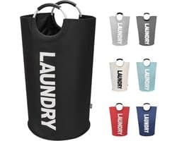 Grote wasmand, opvouwbare waszak met handvat, 90 liter inhoud, zwart, 79 cm x 38 cm