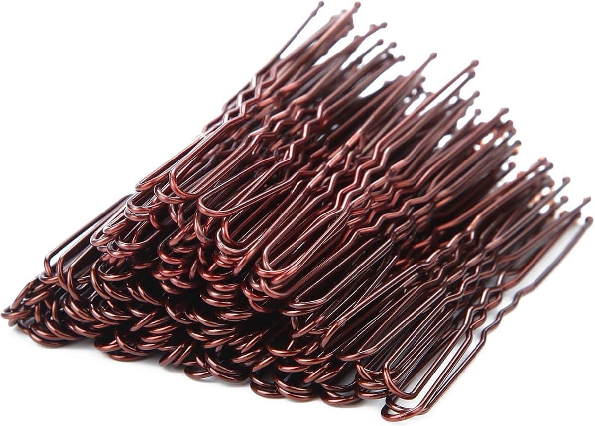 100x Grote U-vormige Haarspelden 7 cm Bruin - Professionele Metalen Bobby Pins met Opbergdoos — afbeelding 1