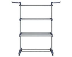 4-laags opvouwbaar vleugel-droogrek 63,5×128×173 cm grijs, verrijdbaar met wielen, opvouwbaar voor ruimtebesparing, hoog draagvermogen 35 kg, geschikt voor binnen- en buitengebruik, balkon/terras/wasruimte/gang