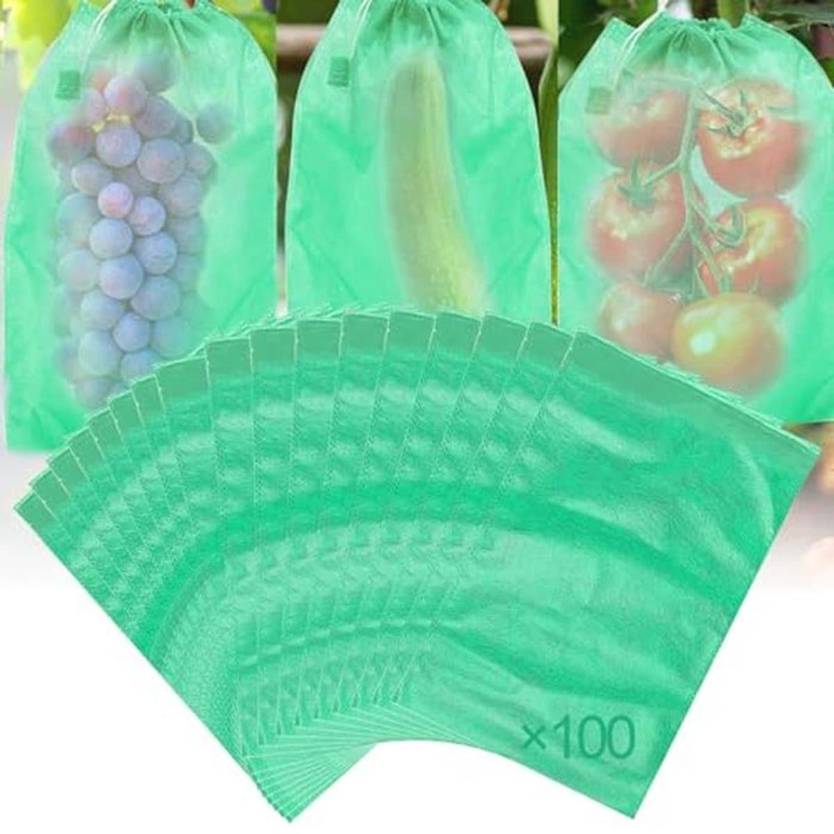100 Stuks Druivenbeschermzakken - Vliesstof Tuin Nettas met Trekkoord voor Fruitbescherming — afbeelding 1
