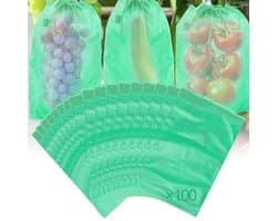 100 Stuks Druivenbeschermzakken - Vliesstof Tuin Nettas met Trekkoord voor Fruitbescherming
